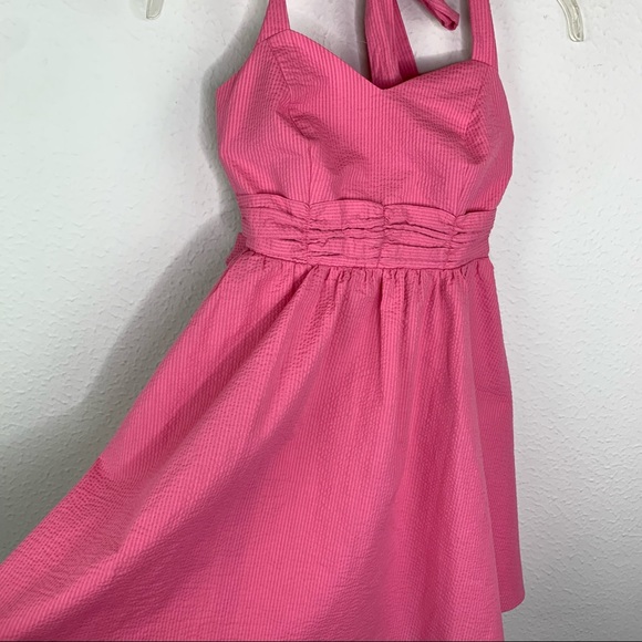 Lauren James Pink Seersucker Halter Dress XS H316 G3 - Picture 8 of 12